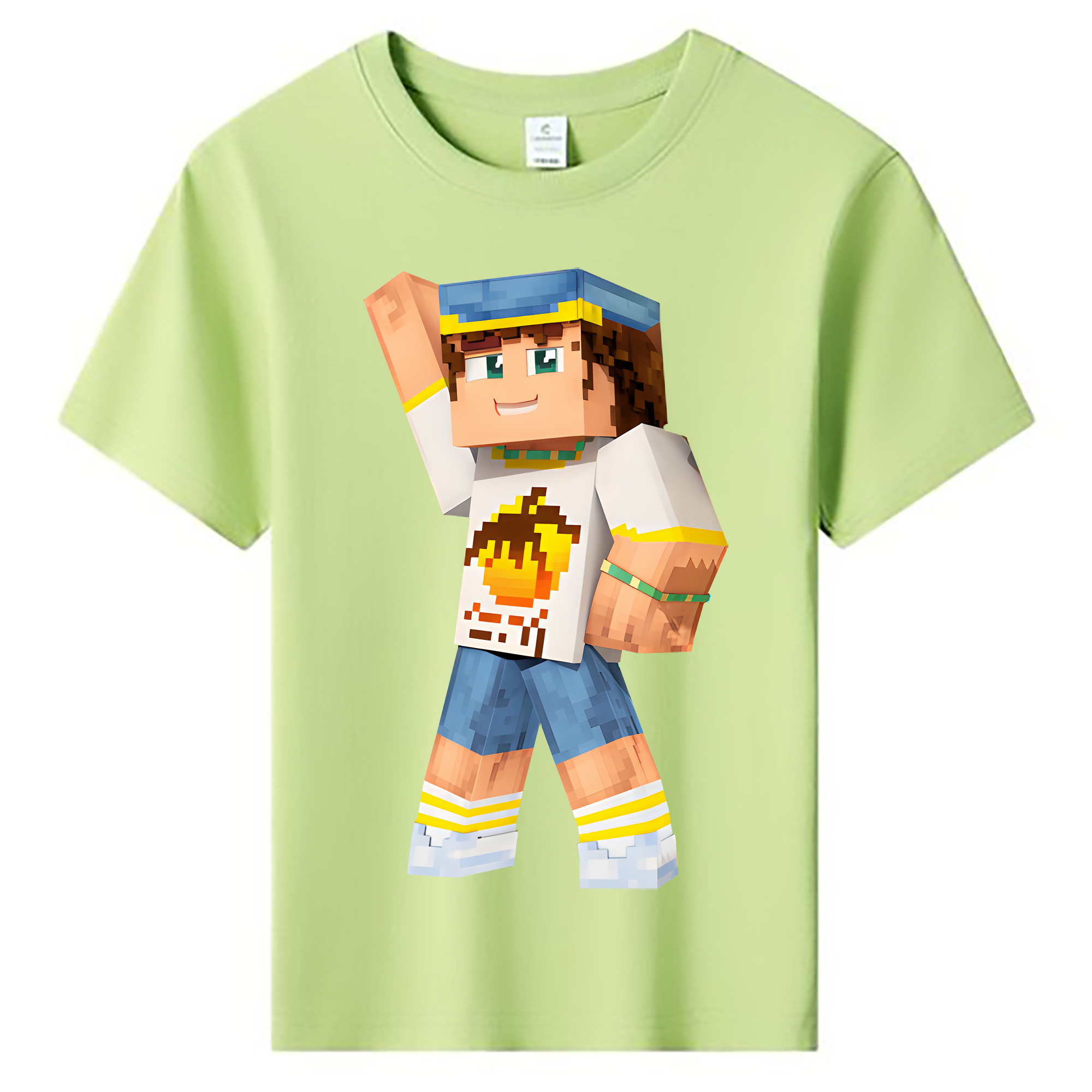 （画像用） マインクラフト ブロックの世界 Minecraft MC Block world 綿100％キッズTシャツ（フロントプリント）